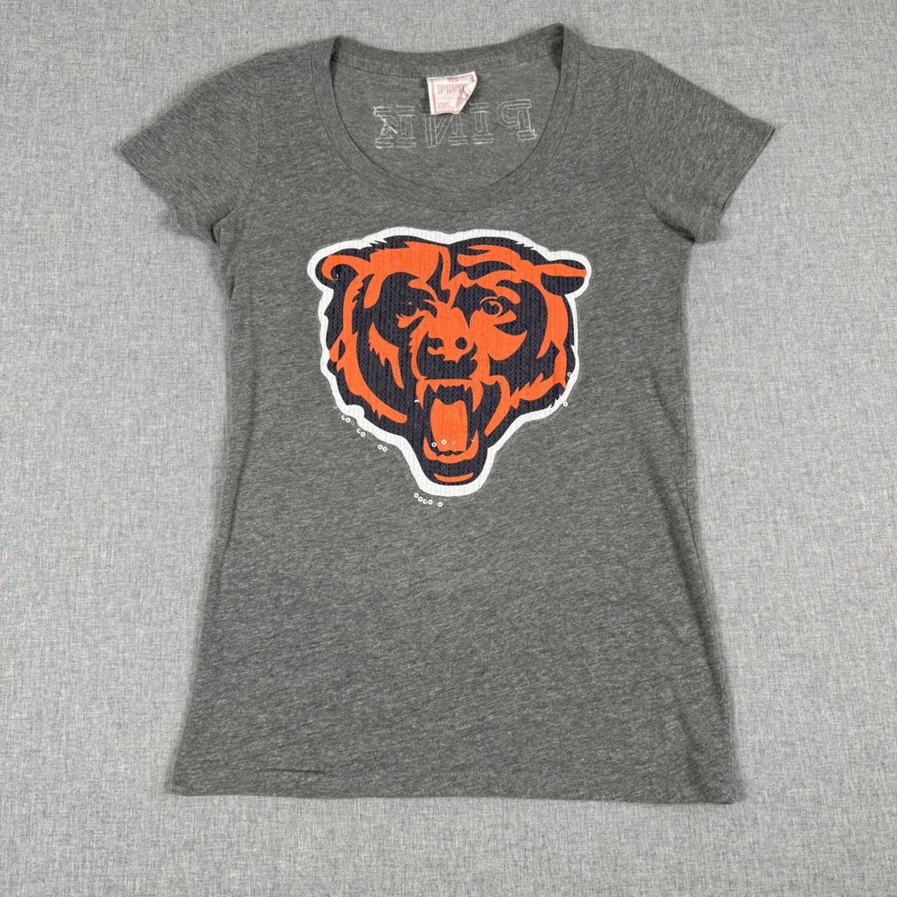 Victoria's Secret PINK Chicago Bears Sequin Logo Graphic T-Shirt Gray Medium